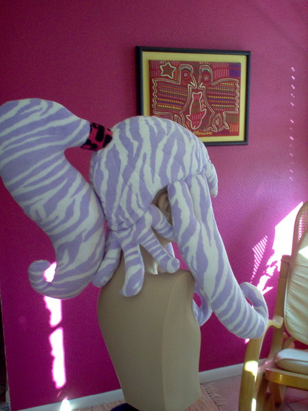 Single ponytail w/ long side bangs in Lavender Zebra
