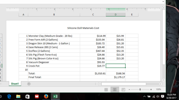 You can see the materials price as well as the shipping cost.