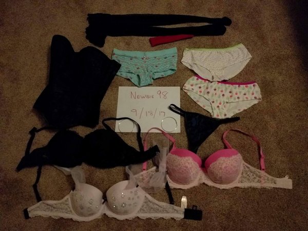 Bras, panties, original corset and panty, ear rings, and a hair band