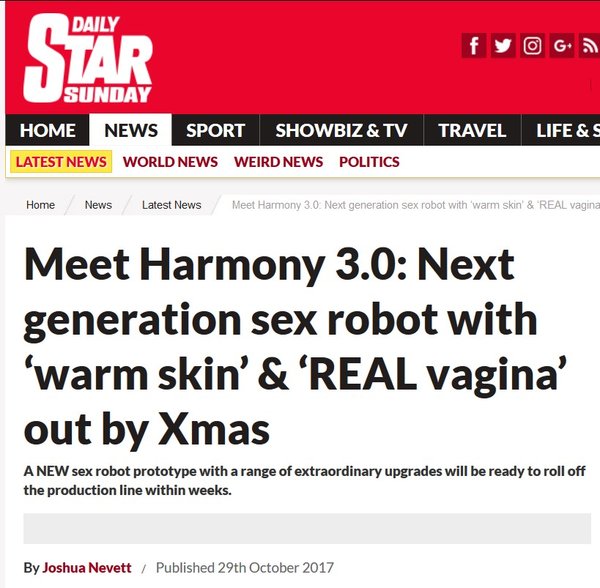 2017-10-29 Daily Star Sunday - Real Doll Harmony 3 out by Christmas.jpg