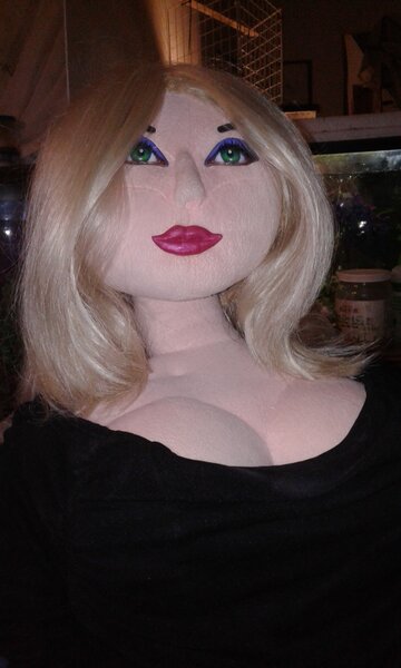 One of my dolls wearing a 10 year old synthetic wig.