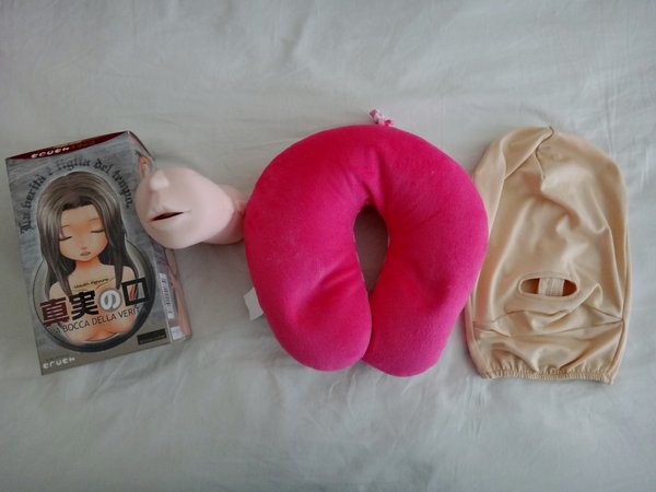 From left to right - LDBV, neck pillow and mouth opening only Zentai mask