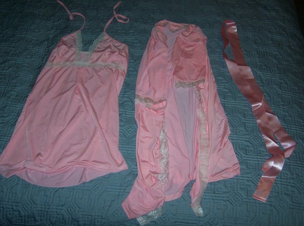 My random outfit is a pink silk nightie and pink silk robe with satin sash combo.<br />I'm happy with this. I was worried it would be some stupid cosplay outfit, like the sailor or nurse costumes we've seen on the 165Ks.