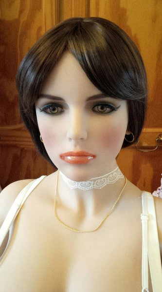 Sophia with short dark wig