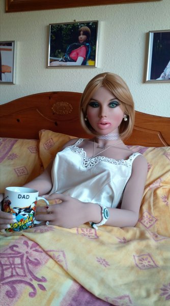 Sarah enjoying a cuppa in the morning