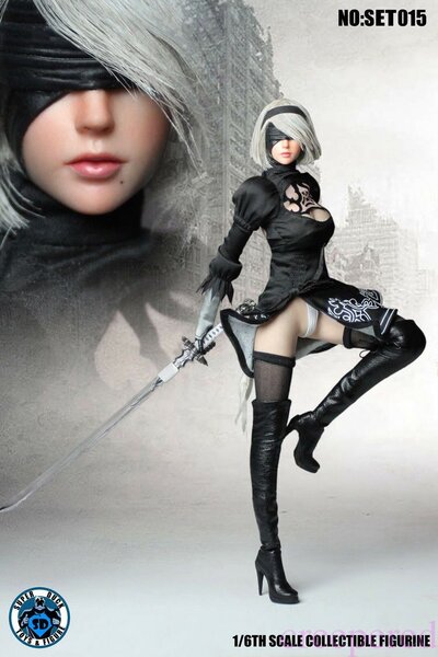 1-6 NieR Automata Samurai sword 2B YoRHa No. 2 Type B Girl Head Sculpt With Eye Mask Clothing Sets Without Body Figure-03.jpg